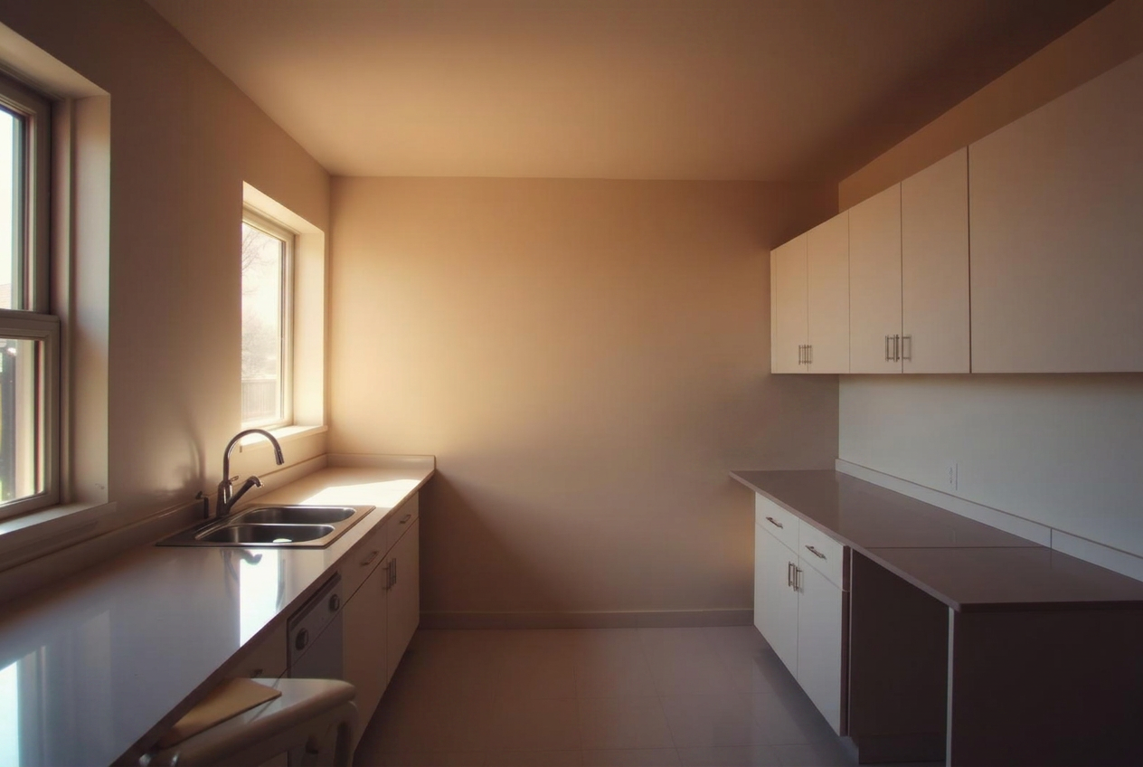 Sunlit empty apartment kitchen after a Weekend Warrior move-out clean